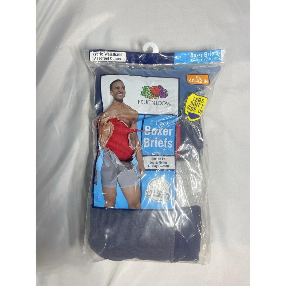 Fruit of the Loom Men's Assorted Blue 5-Pk Boxer Briefs XL 40-42" - NEW Bag Torn
